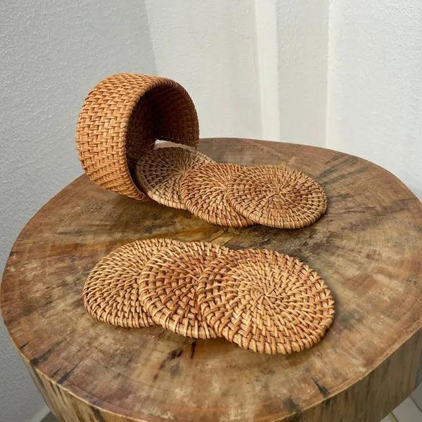 Suporte Copo Rattan Taipei de 6 peças + suporte - Kasamô