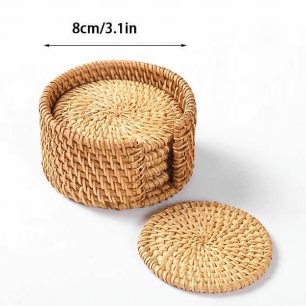 Suporte Copo Rattan Taipei de 6 peças + suporte - Kasamô