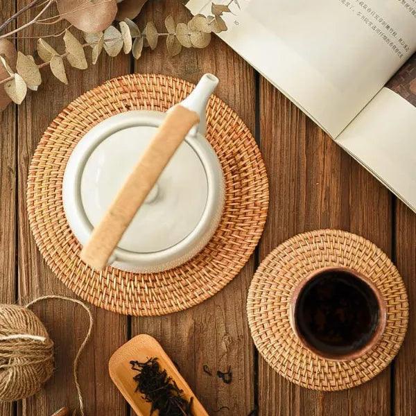 Suporte Copo Rattan Taipei de 6 peças + suporte - Kasamô