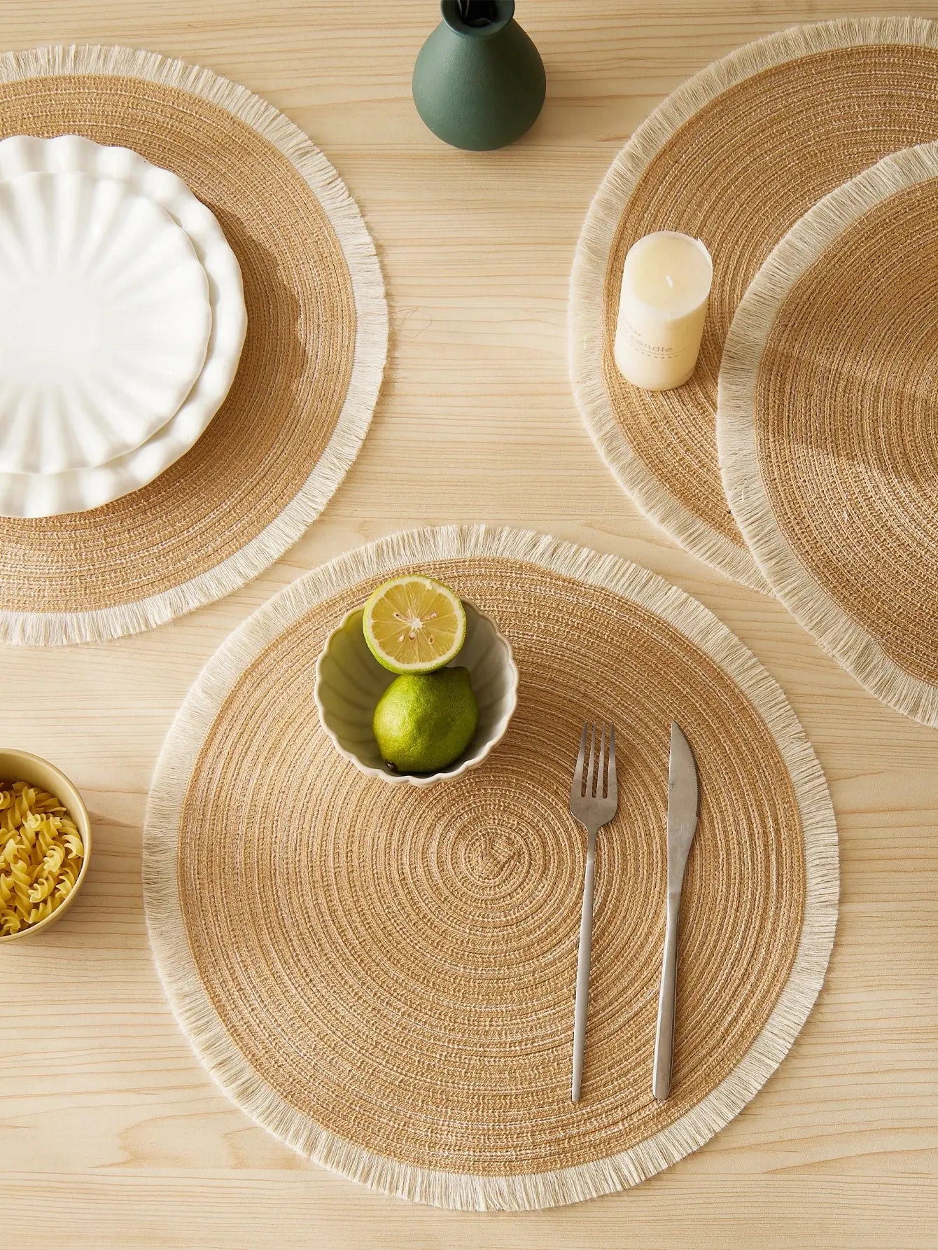 4 pcs Jogo Americano Redondo com Franjas