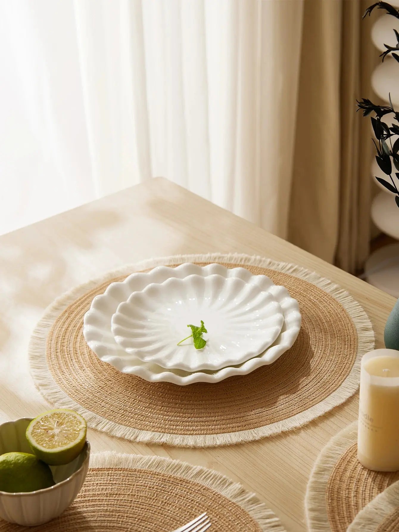 4 pcs Jogo Americano Redondo com Franjas