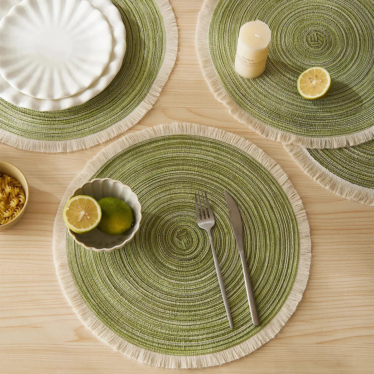 4 pcs Jogo Americano Redondo com Franjas