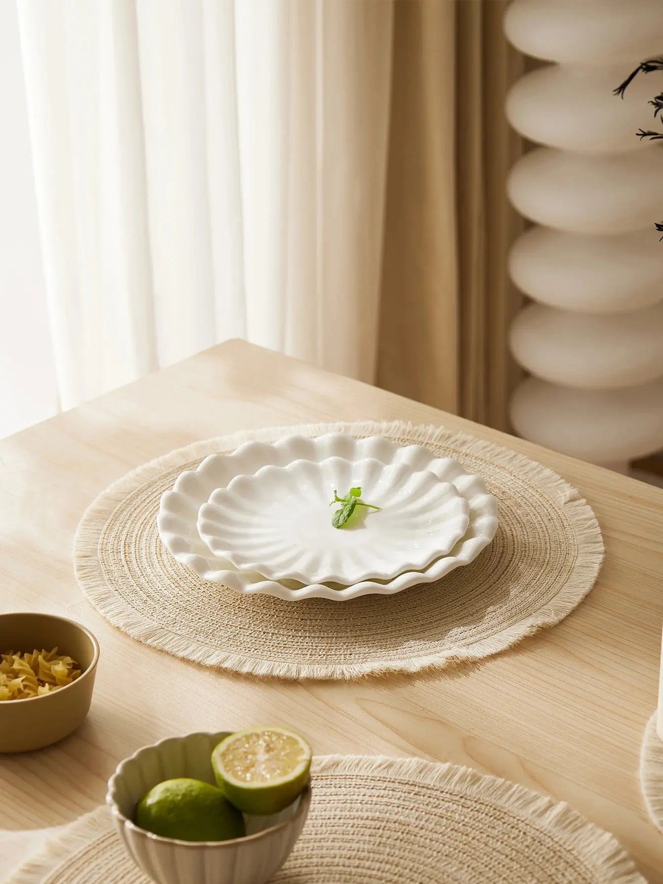 4 pcs Jogo Americano Redondo com Franjas