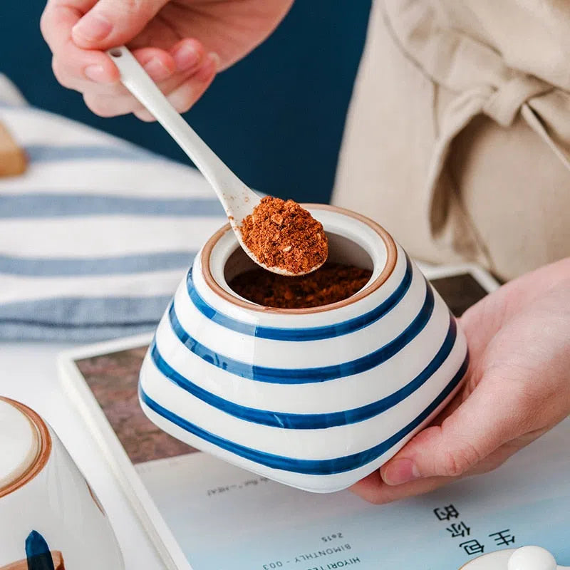 Açucareiro em Cerâmica Estilo Oriental Pintado a Mão-Kasamô