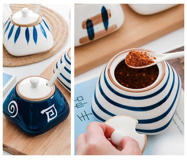 Açucareiro em Cerâmica Estilo Oriental Pintado a Mão-Kasamô