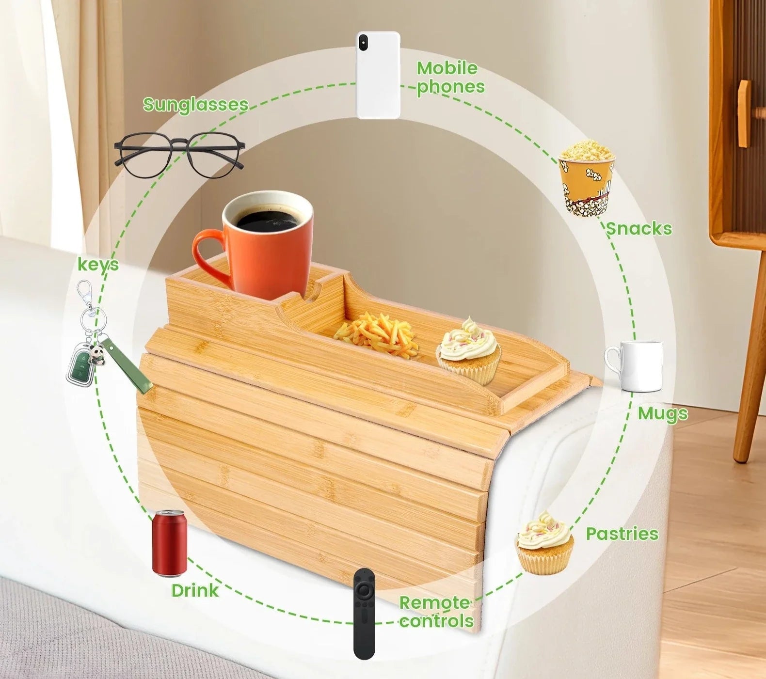 Bandeja Lateral Dobrável para Sofá em Bambu-Kasamô