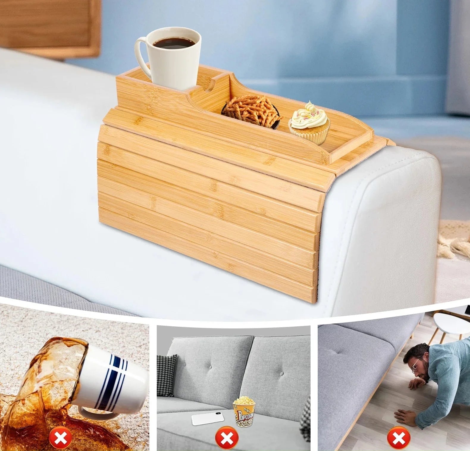 Bandeja Lateral Dobrável para Sofá em Bambu-Kasamô