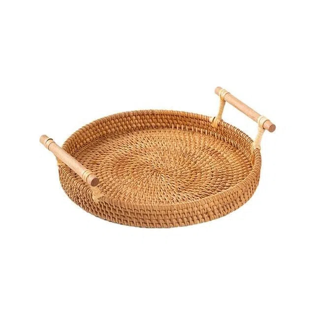 Bandeja Redonda em Rattan com Alças-Kasamô