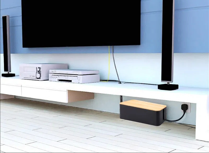 Caixa Organizadora de Fios Black & White com Tampa de Bambu-Kasamô