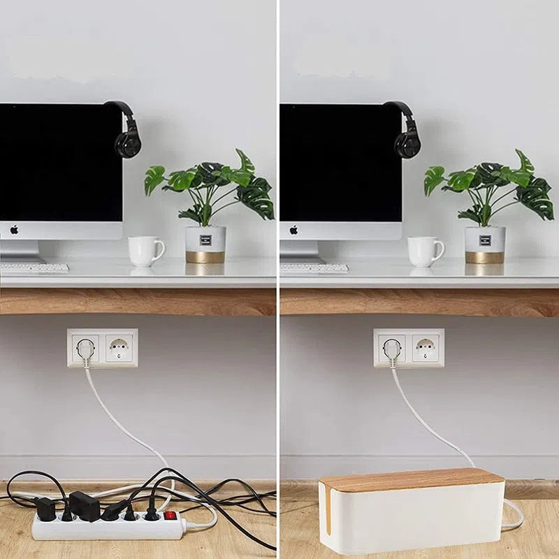 Caixa Organizadora de Fios Black & White com Tampa de Bambu-Kasamô