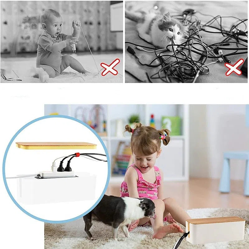 Caixa Organizadora de Fios Black & White com Tampa de Bambu-Kasamô