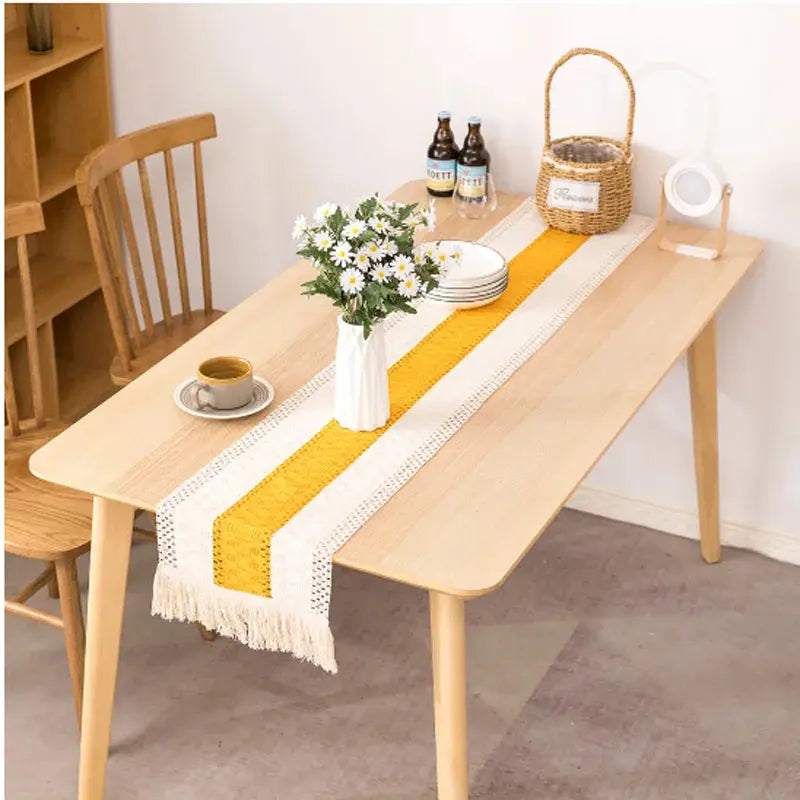 Caminho de Mesa de Poliéster e Algodão com Borlas