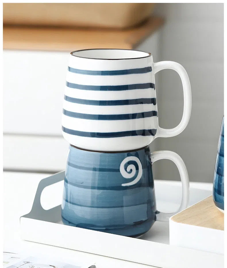 Caneca em Cerâmica Estilo Japonês Pintada a Mão - 500ml-Kasamô