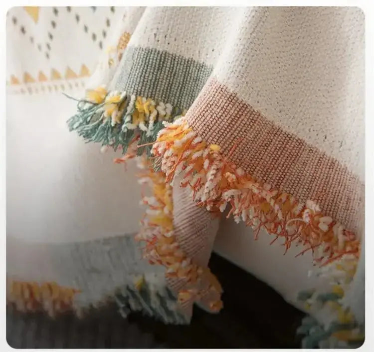 Capa de Sofá Decorativa Boho 100% Poliéster com Estampa Étnica e Franjas