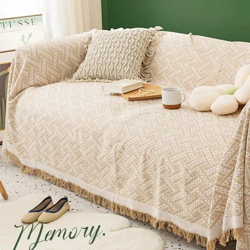 Capa de Sofá Estampada Boho com Franjas