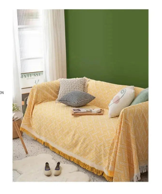 Capa de Sofá Estampada Boho com Franjas