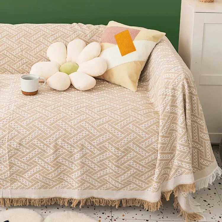 Capa de Sofá Estampada Boho com Franjas