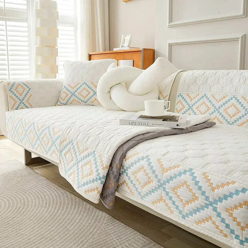 Capa de Sofá de Algodão Bordado