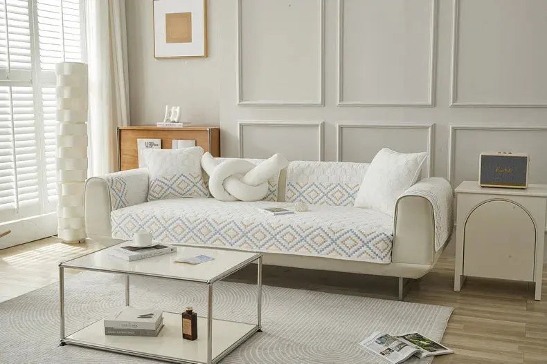 Capa de Sofá de Algodão Bordado