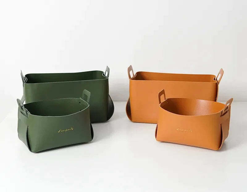 Cesta Organizadora Minimalista em Couro-Kasamô