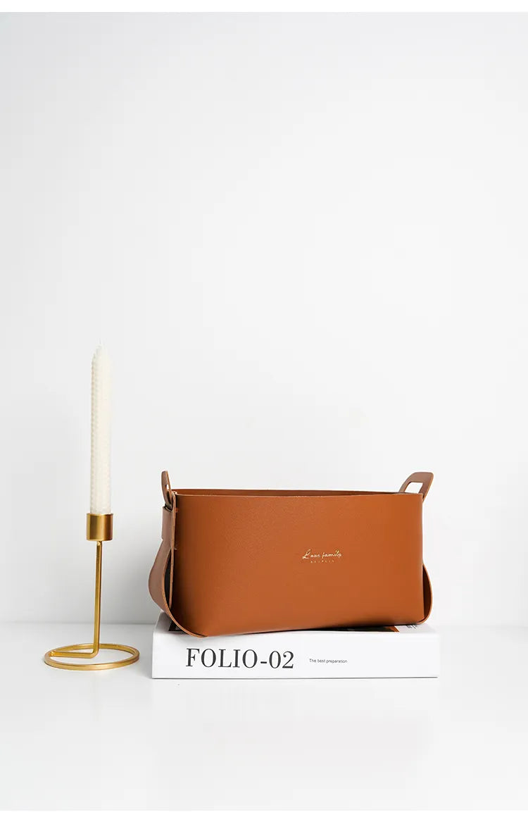 Cesta Organizadora Minimalista em Couro-Kasamô