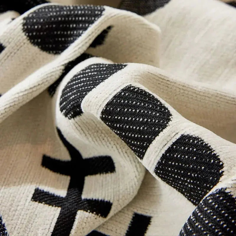 Cobertor de Sofá com Estampa Geométrica Boho e Borlas