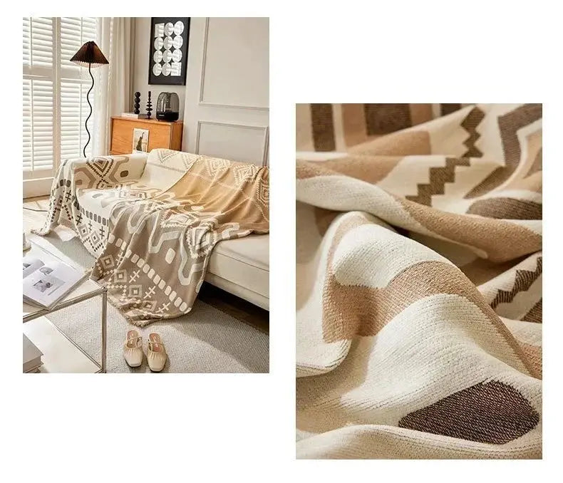 Cobertor de Sofá com Estampa Geométrica Boho e Borlas