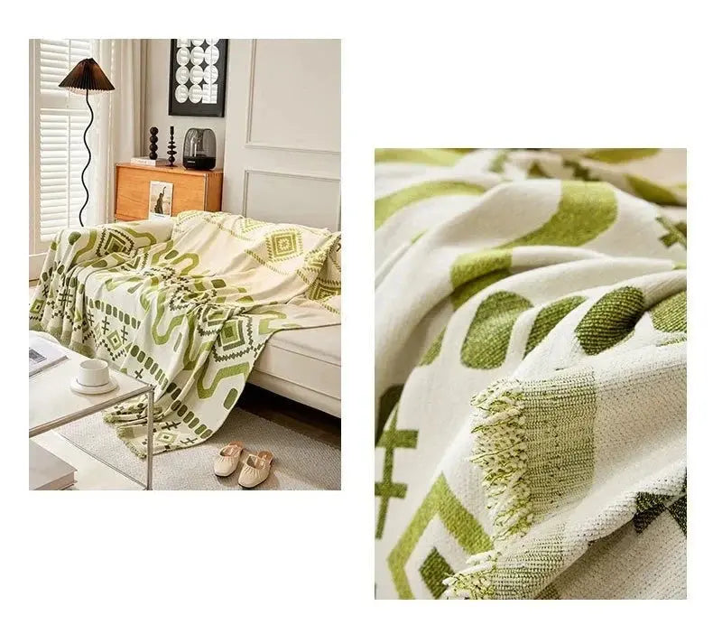 Cobertor de Sofá com Estampa Geométrica Boho e Borlas