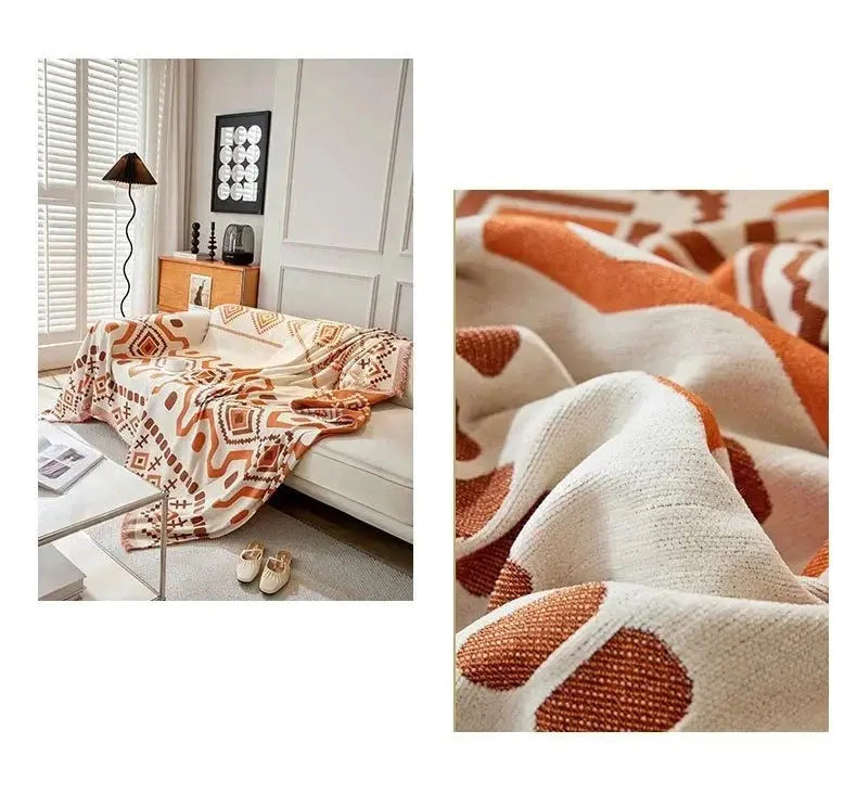 Cobertor de Sofá com Estampa Geométrica Boho e Borlas