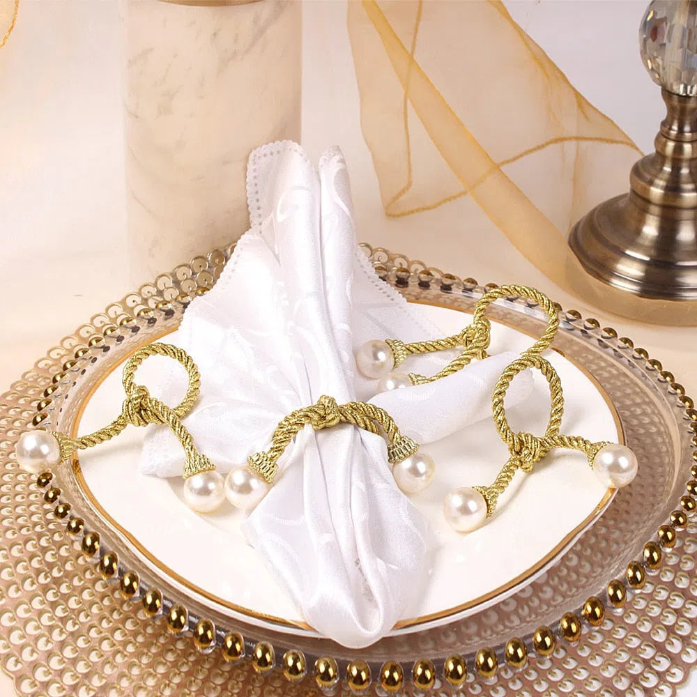 Conjunto Cordão e Pérola de Anéis para Guardanapo - 6 Peças-Kasamô