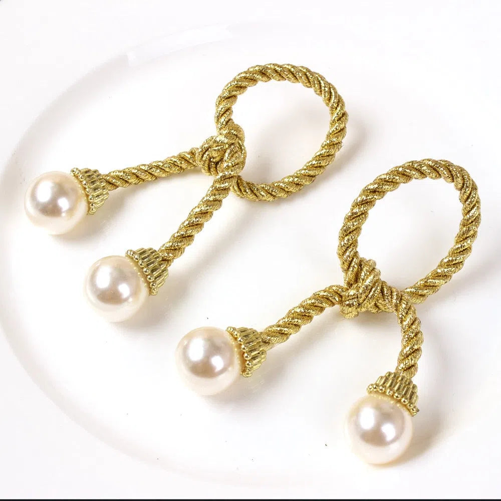 Conjunto Cordão e Pérola de Anéis para Guardanapo - 6 Peças-Kasamô