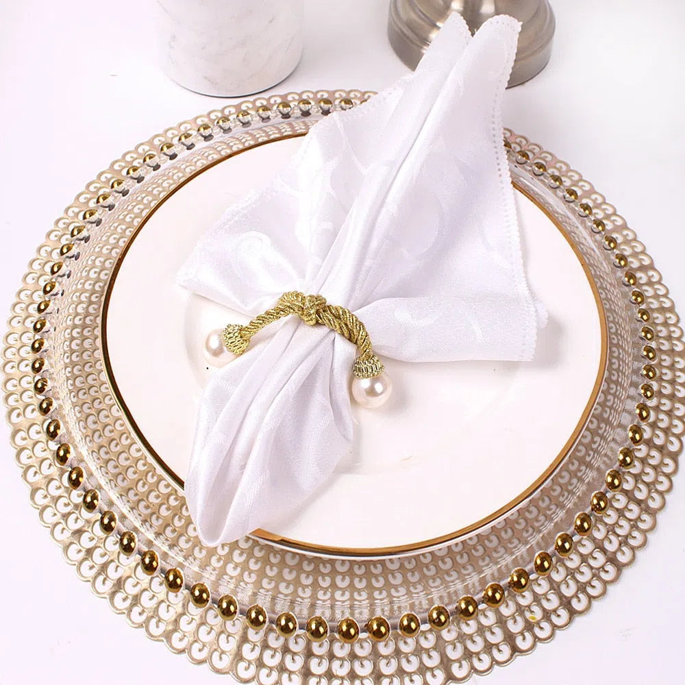 Conjunto Cordão e Pérola de Anéis para Guardanapo - 6 Peças-Kasamô
