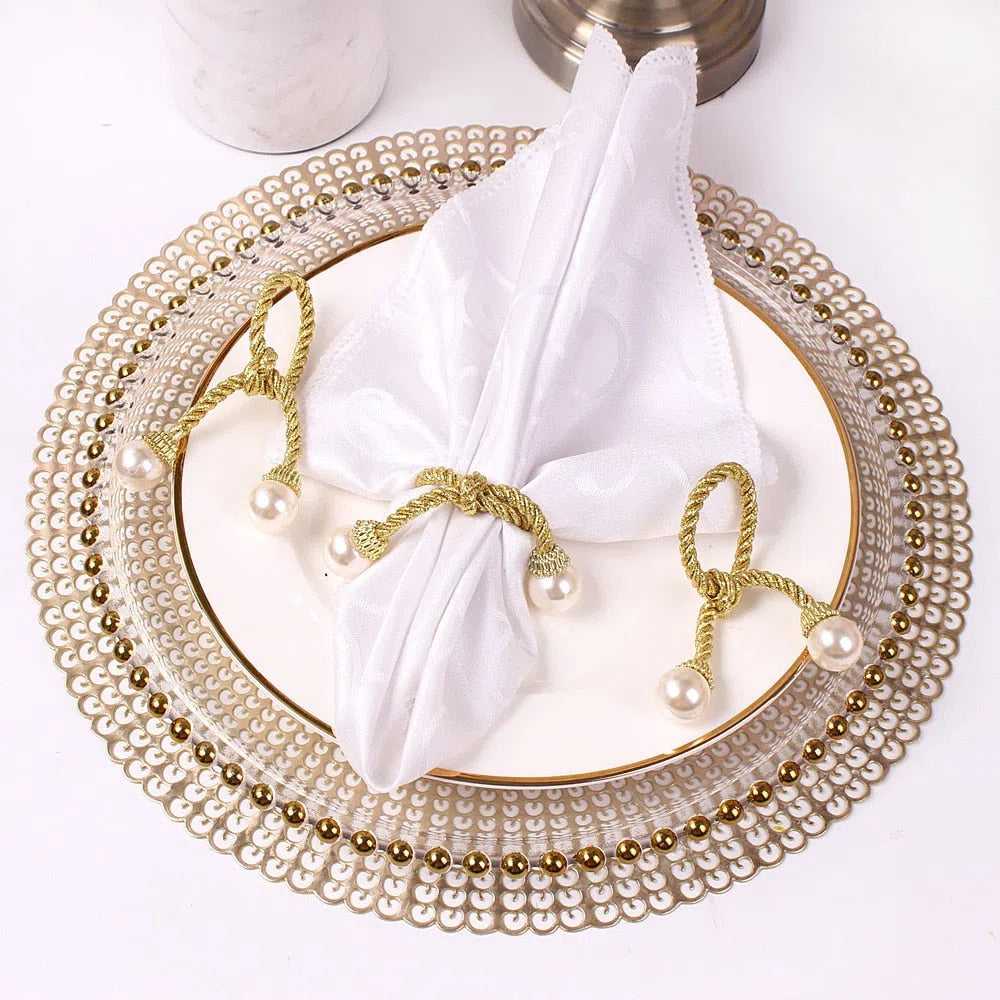 Conjunto Cordão e Pérola de Anéis para Guardanapo - 6 Peças-Kasamô