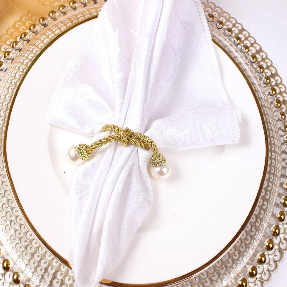 Conjunto Cordão e Pérola de Anéis para Guardanapo - 6 Peças-Kasamô