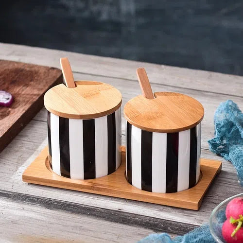 Conjunto Nórdico Cerâmica e Bambu Listrado-Kasamô