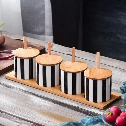 Conjunto Nórdico Cerâmica e Bambu Listrado-Kasamô