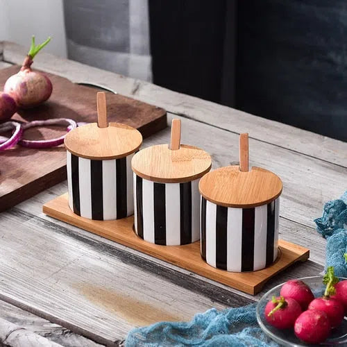 Conjunto Nórdico Cerâmica e Bambu Listrado-Kasamô