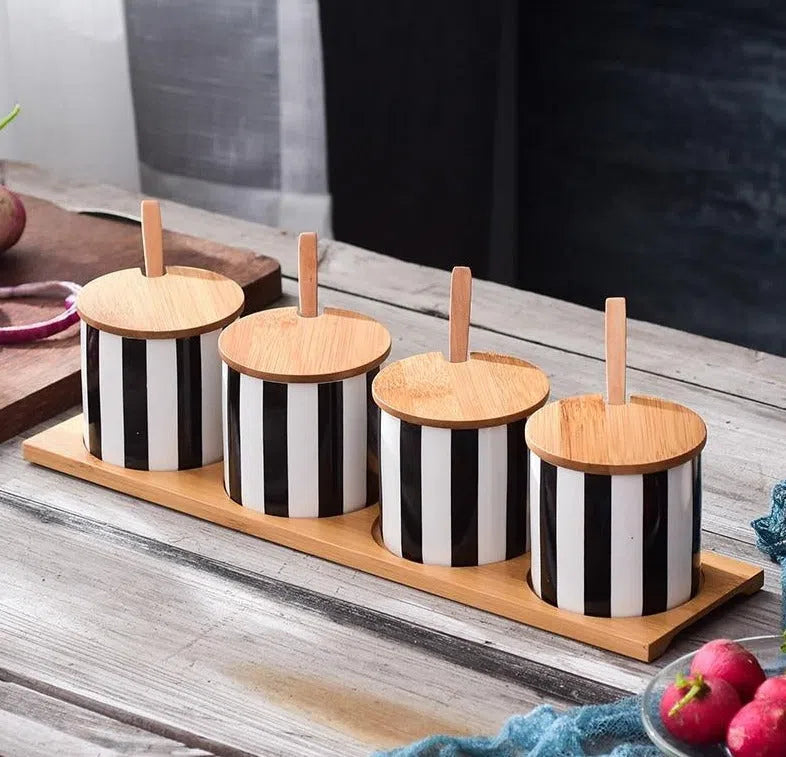 Conjunto Nórdico Cerâmica e Bambu Listrado-Kasamô