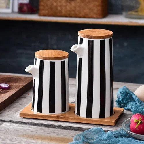 Conjunto Nórdico Cerâmica e Bambu Listrado-Kasamô