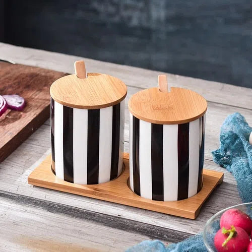 Conjunto Nórdico Cerâmica e Bambu Listrado-Kasamô