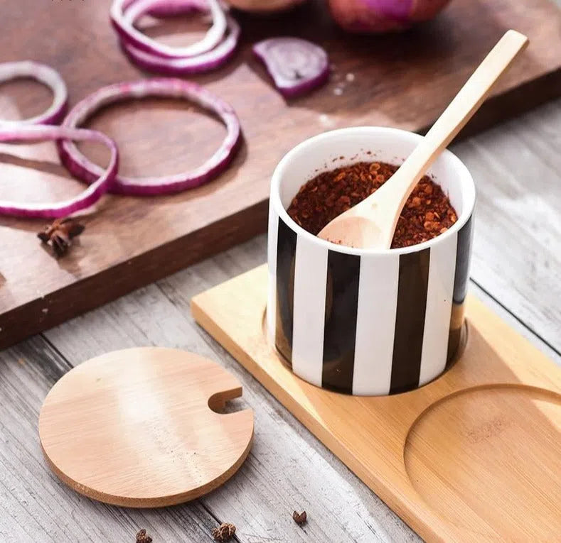 Conjunto Nórdico Cerâmica e Bambu Listrado-Kasamô