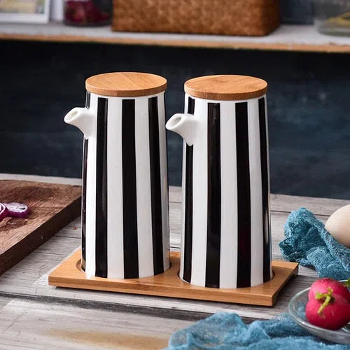 Conjunto Nórdico Cerâmica e Bambu Listrado-Kasamô