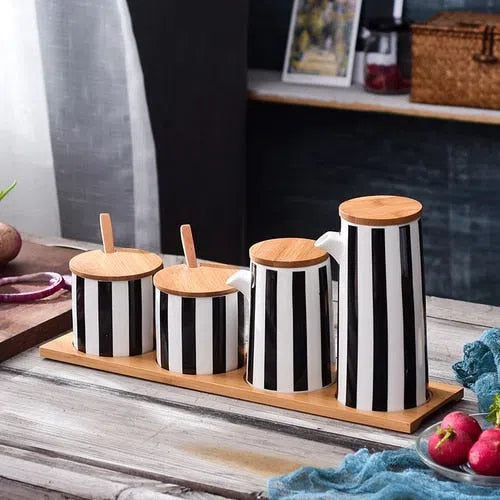 Conjunto Nórdico Cerâmica e Bambu Listrado-Kasamô