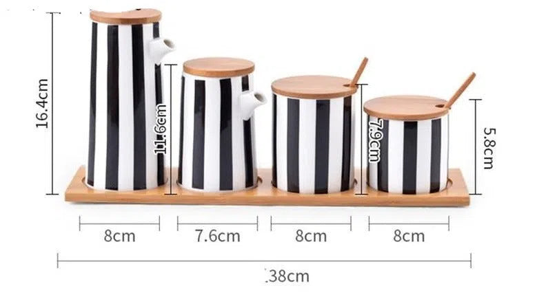 Conjunto Nórdico Cerâmica e Bambu Listrado-Kasamô