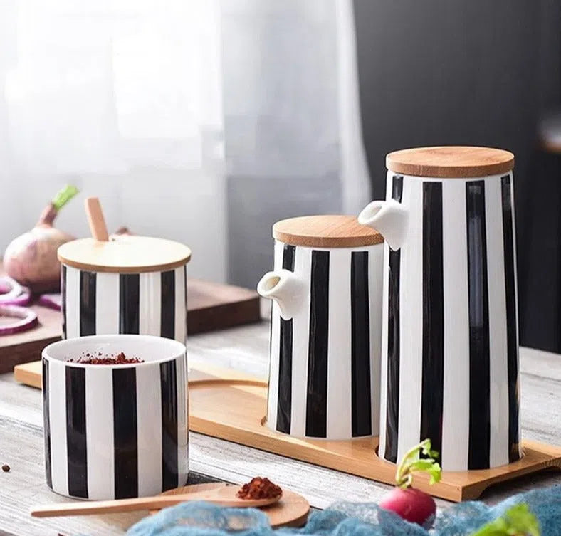 Conjunto Nórdico Cerâmica e Bambu Listrado-Kasamô