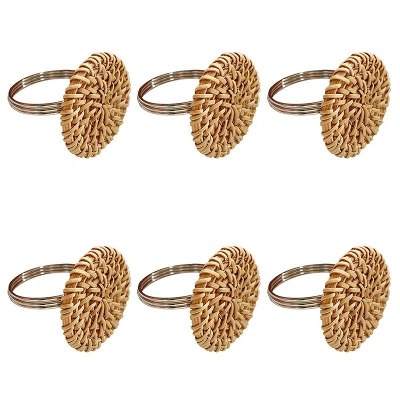 Conjunto Rattan de Anéis para Guardanapo - 6 Peças-Kasamô