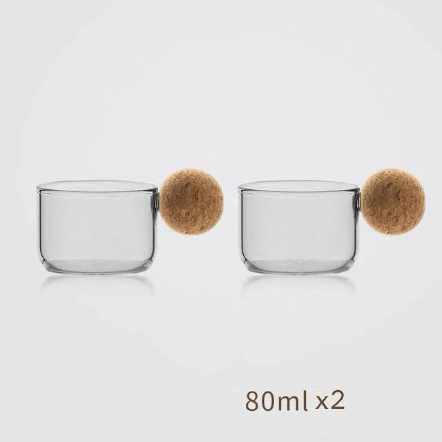 Conjunto de Copo de Vidro com Detalhe em Cortiça - 2 Peças 80ml Cada-Kasamô