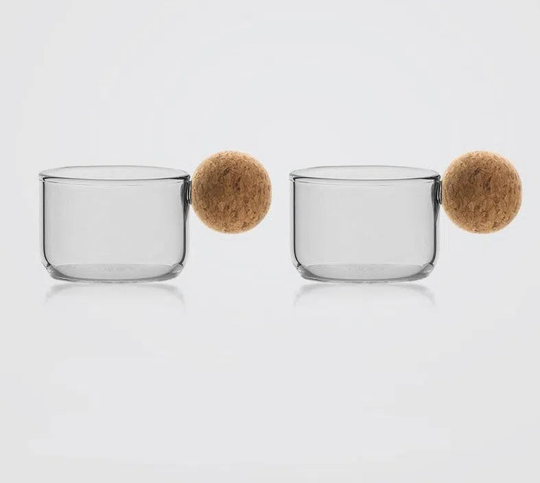 Conjunto de Copo de Vidro com Detalhe em Cortiça - 2 Peças 80ml Cada-Kasamô