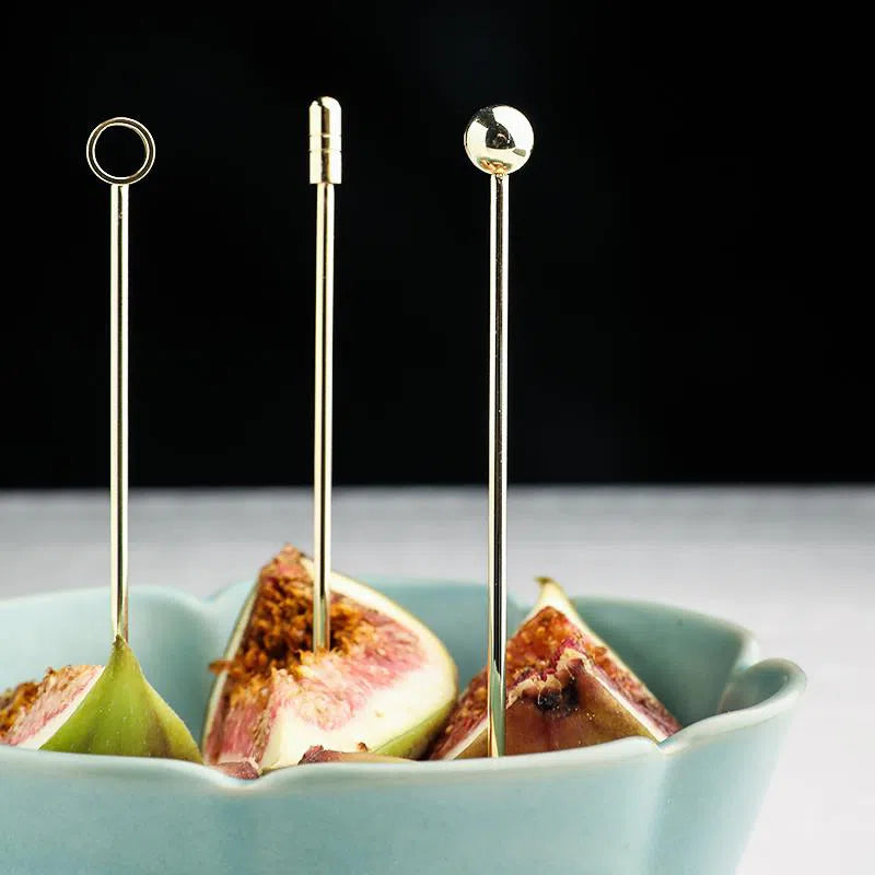 Conjunto de Garfos para Petiscos Dourados e Suporte de Pássaro em Vidro-Kasamô