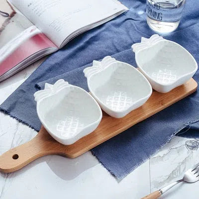 Conjunto de Petisqueiras de Porcelana em Mini Tábua de Bambu-Kasamô